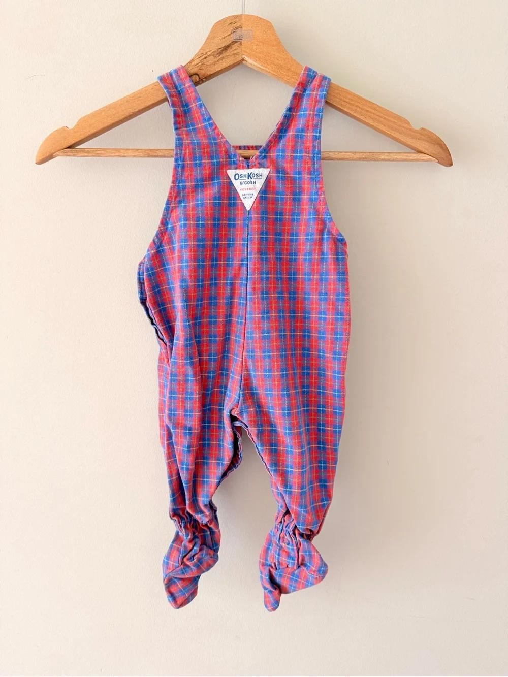 ✨VINTAGE✨ 6-9M OshKosh B'gosh Vintage Plaid Footed Overalls